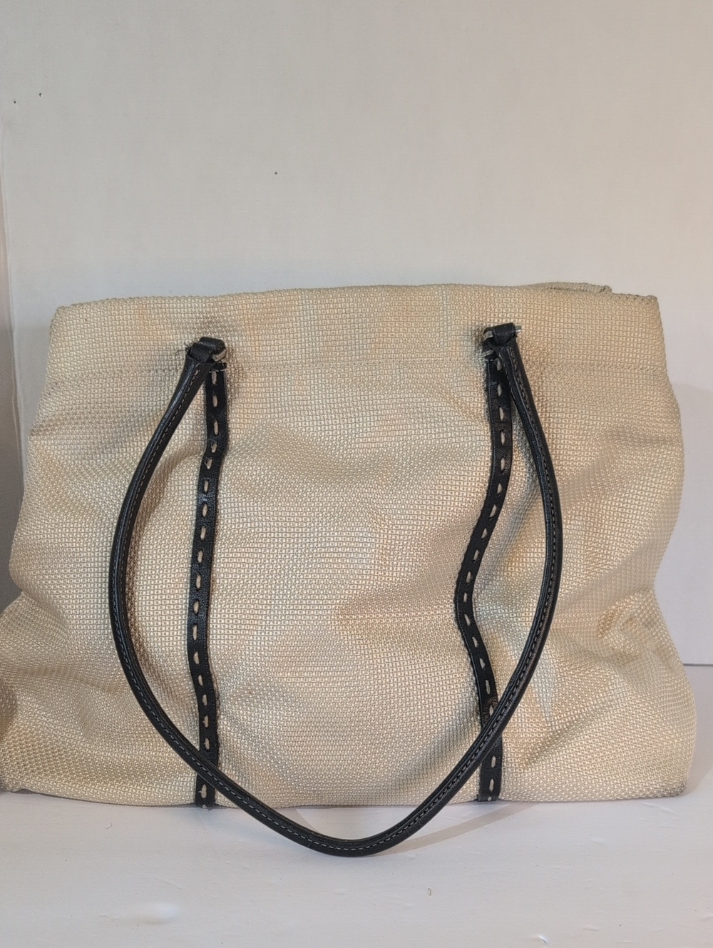 Antonio Melani Beige Textured  Shoulder Bag with Brown LeatherAccents, Women's